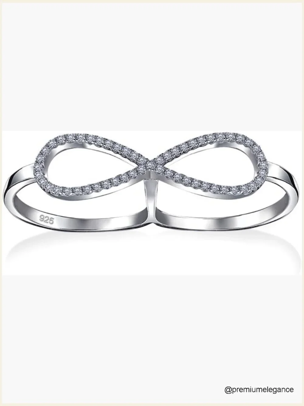 Sterling Silver Infinity Double Finger Swirl CZ Statement Ring Size 8